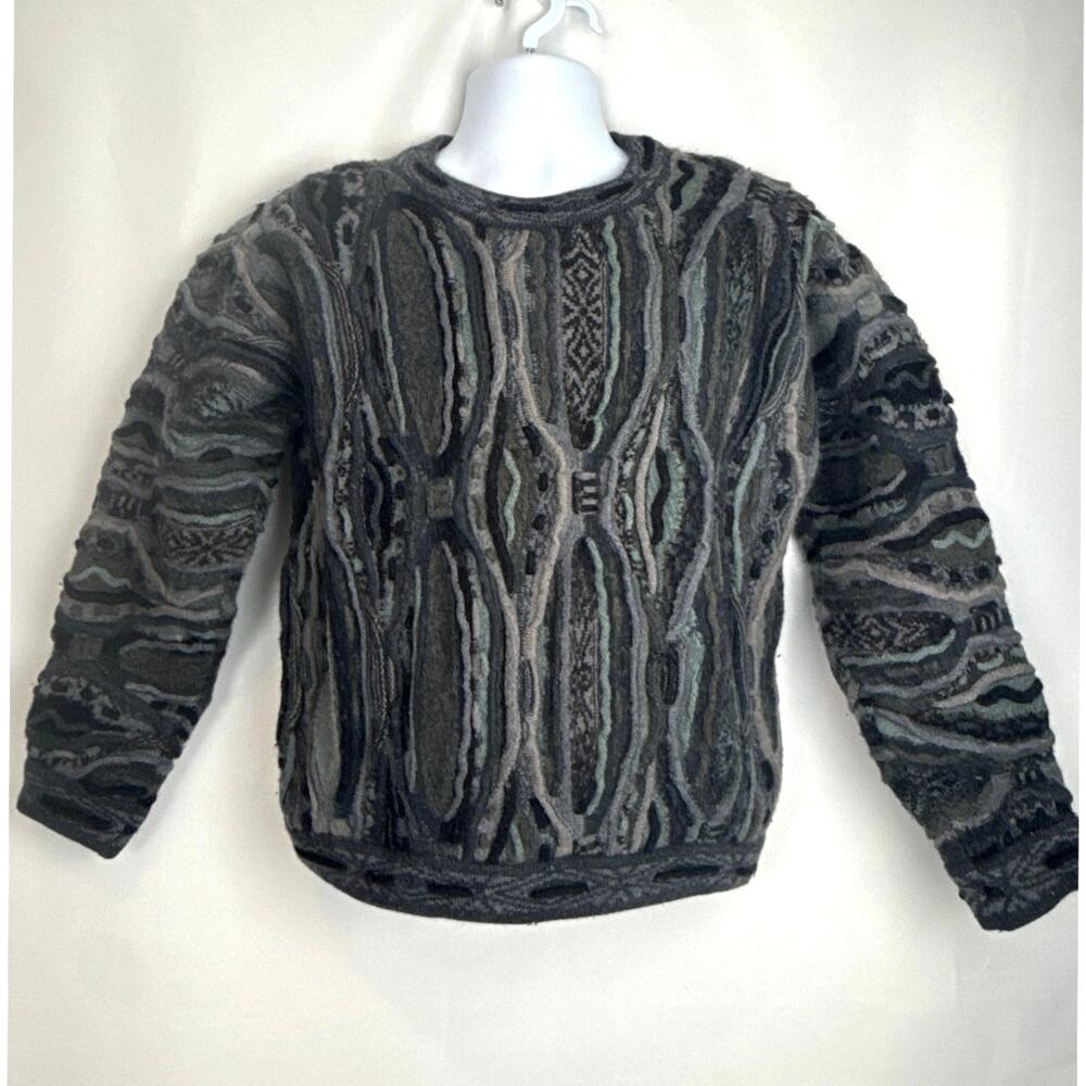 Vintage COOGI Australia Sweater M 100% Wool Abstract 3D Knit Repair Noted